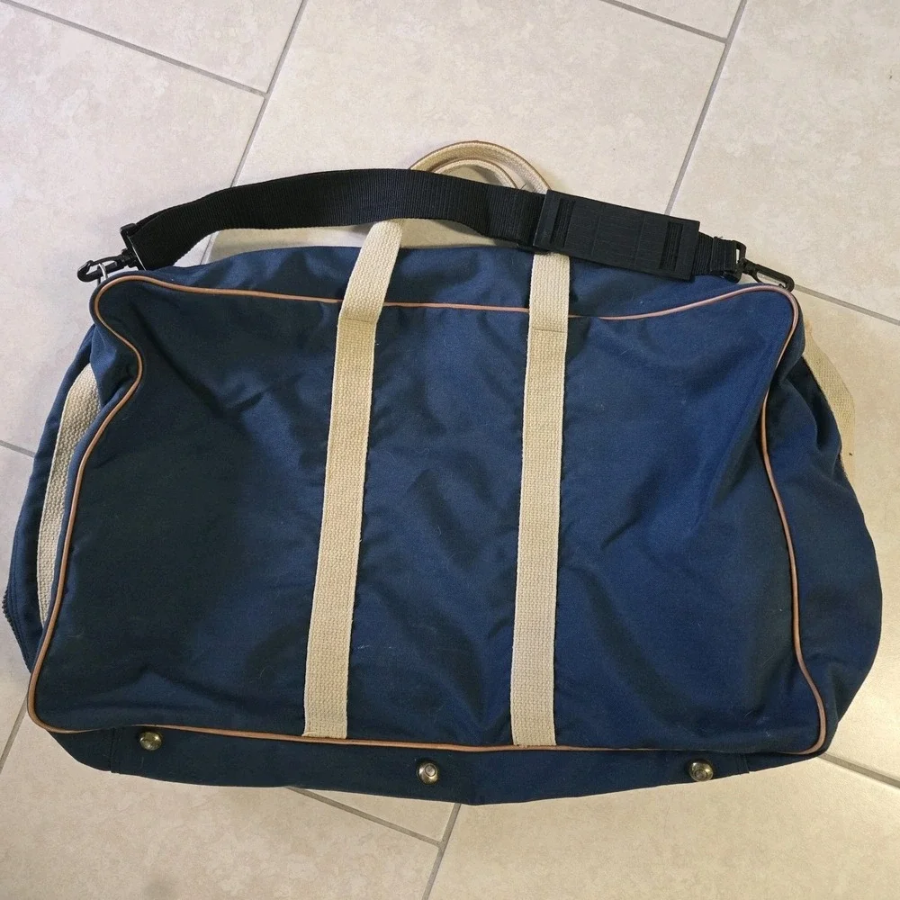 Mazda XL Navy Canvas Duffle Tote Bag 25x16x8 in With Shoulder Strap and Handles